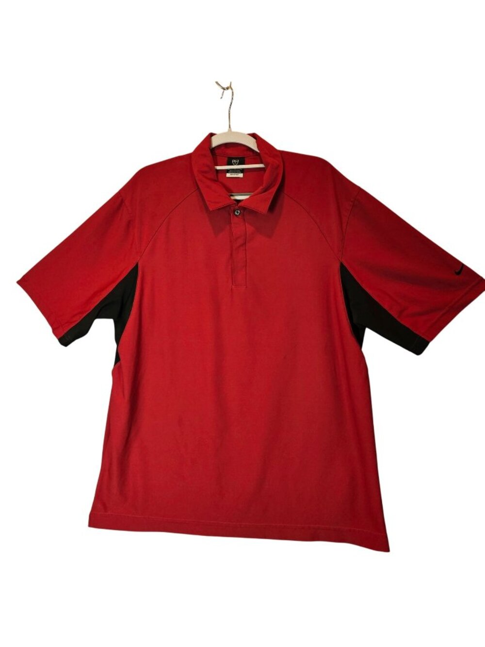 Nike Golf Polo Shirt Mens L Red Black color block Dri-Fit office athletic golf